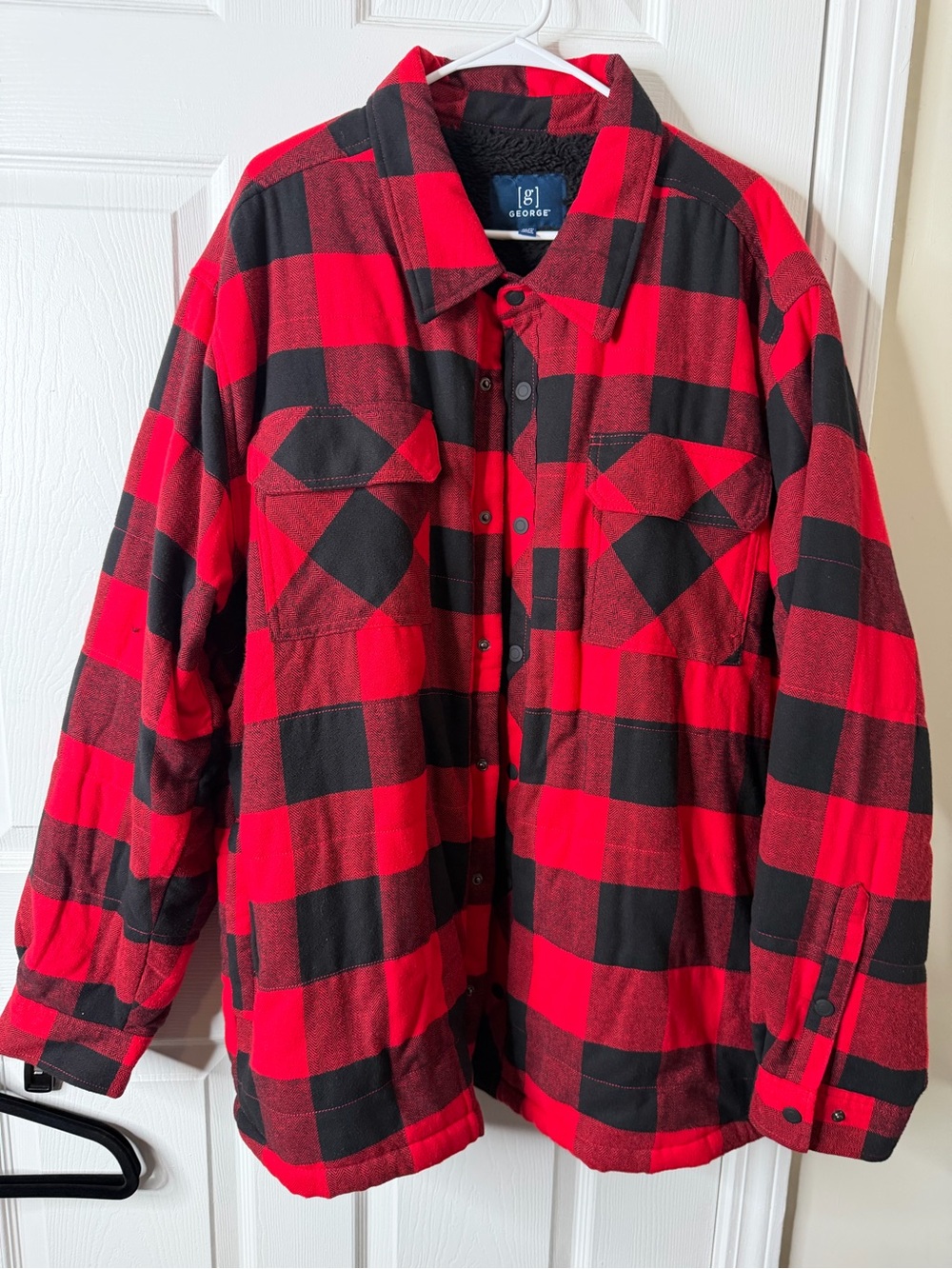 George Men’s 3XL Red Black Buffalo Plaid Sherpa Lined Shacket
